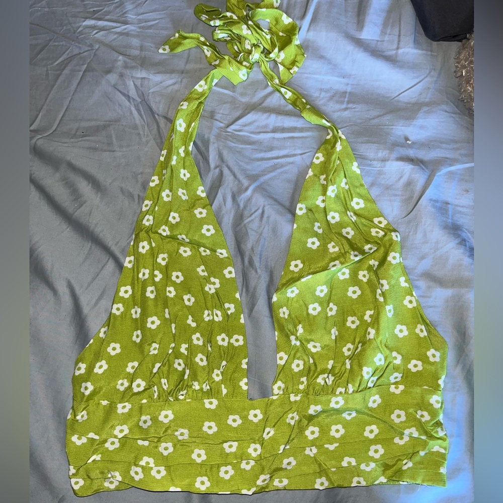 Green Floral Print Halter Top